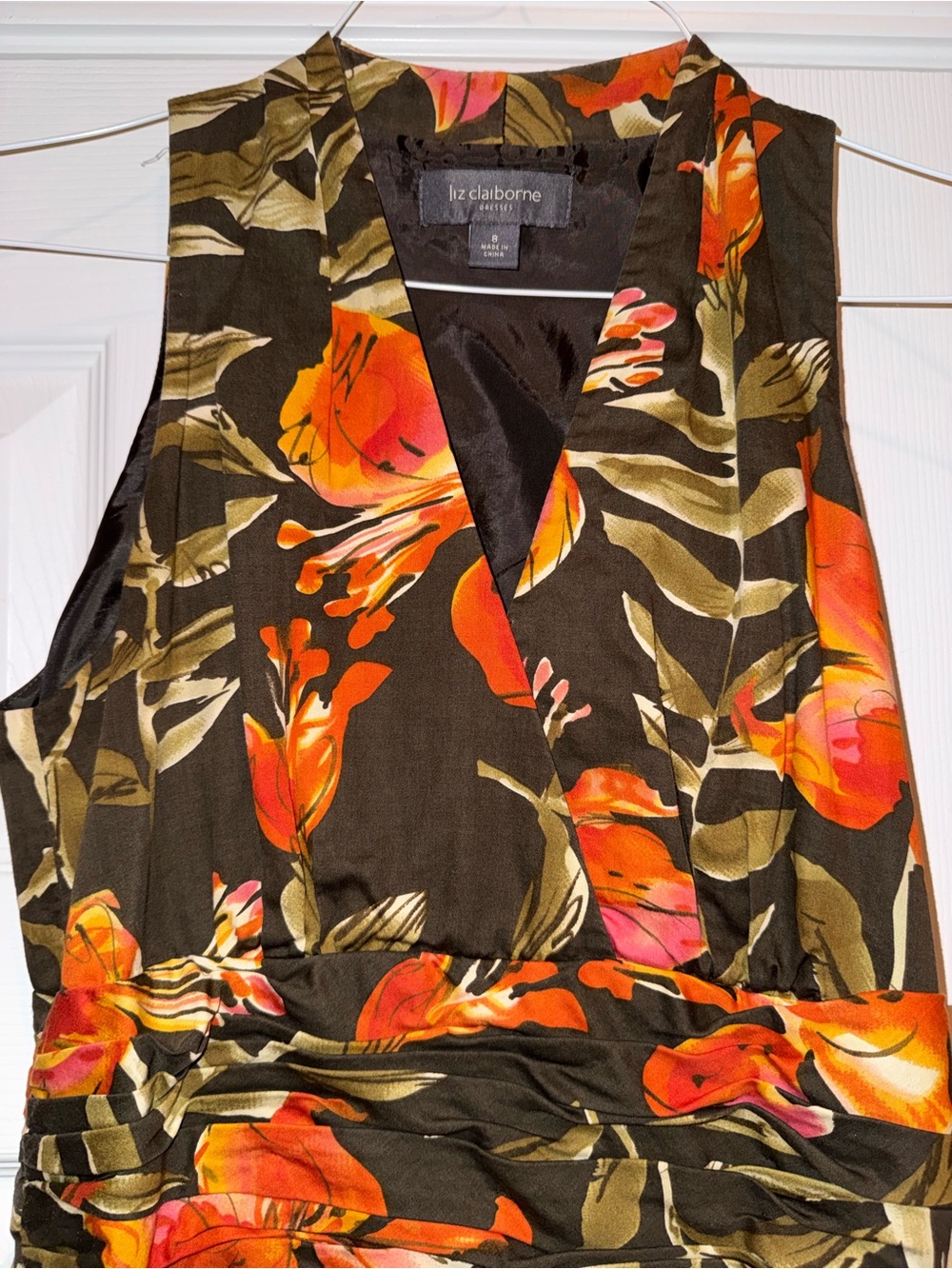 Liz Claiborne Floral Midi Dress Ruched Waist Fit & Flare Size 8 - Picture 3 of 9